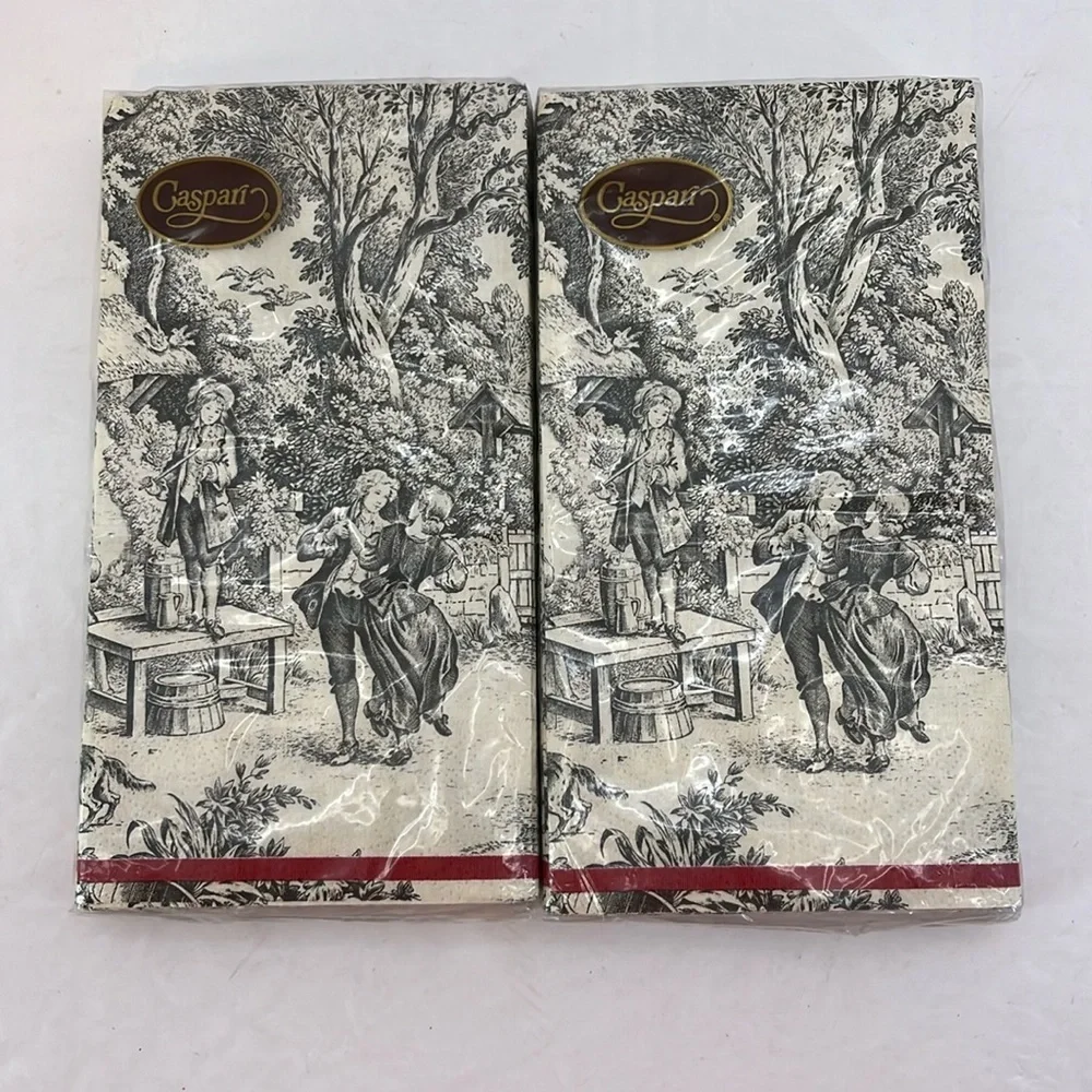 Caspari Festive Toile Charcoal 2 packs of 15 Guest Towel Napkins made in Germany